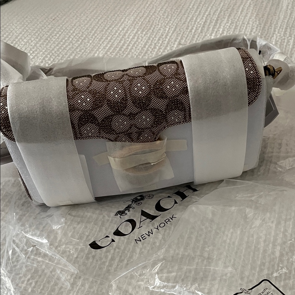 Coach Signature Logo Shoulder Bag in Brown and Tan-Tabby 26